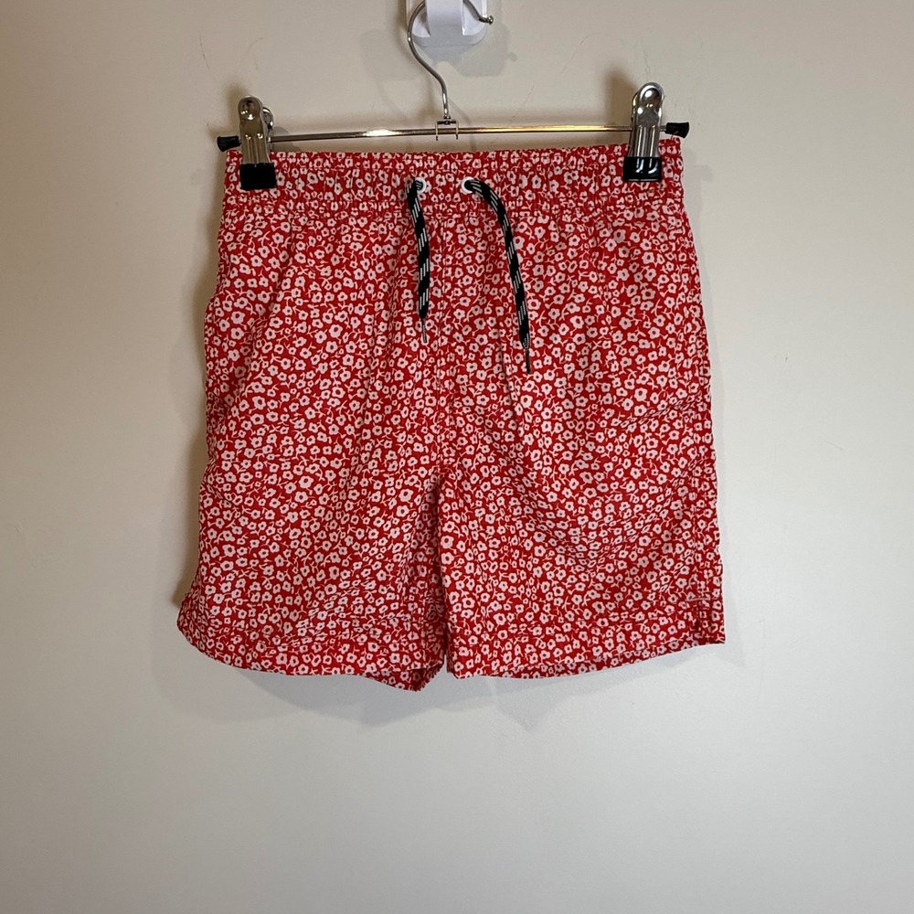 J. Crew Red White Floral Swim Trunks Shorts Kids Size 7 Boys Girls Beach Pool